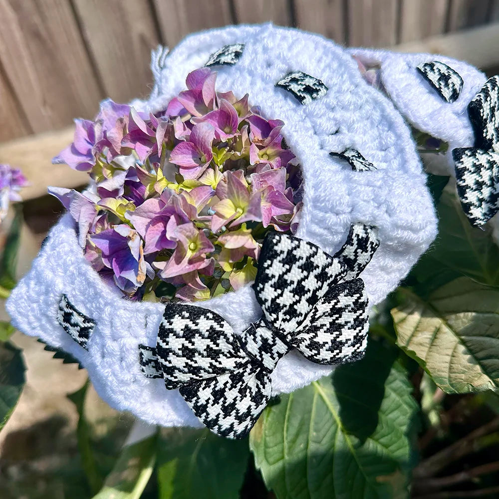 Scalloped Houndstooth Crochet Dog Collar in Black & White - Goodest Girl