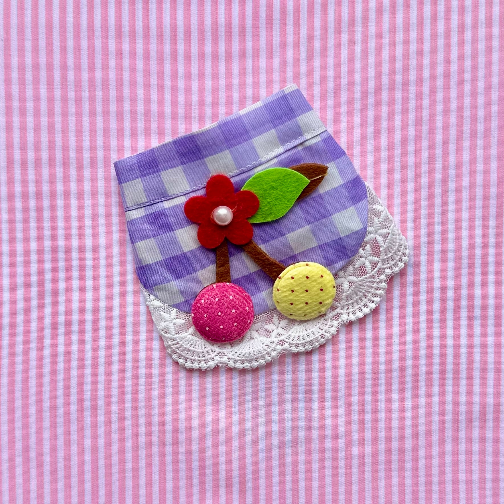 Lilac Gingham Dog Bandana With Patchwork Cherry - Goodest Girl 