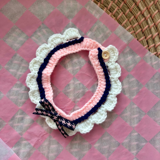 Pink/Black Scalloped Edge Soft Knitted Dog Collar - Goodest Girl 