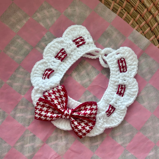 Scalloped Houndstooth Crochet Dog Collar in Red & White - Goodest Girl 