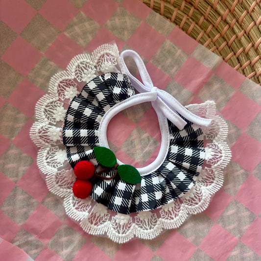 Black Cherry Gingham Lace Ruffle Dog Collar - Goodest Girl 