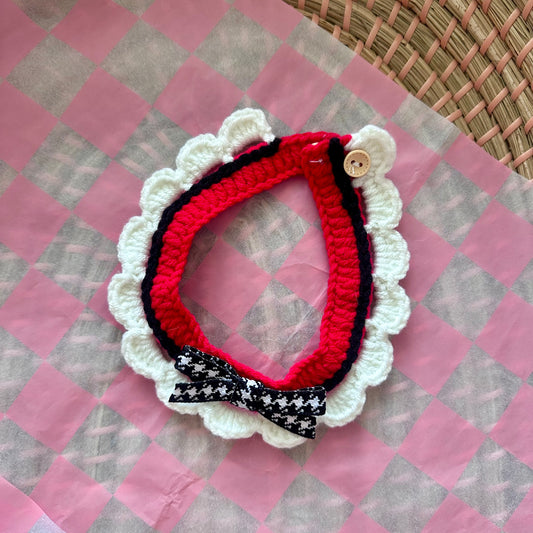 Red/Black Scalloped Edge Soft Knitted Dog Collar - Goodest Girl 
