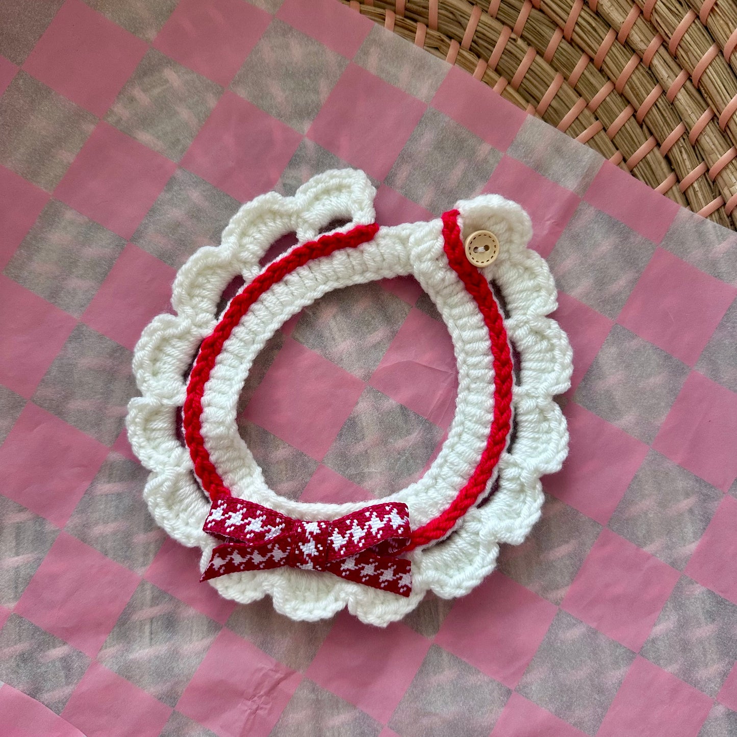 Red Scalloped Edge Soft Knitted Dog Collar - Goodest Girl 