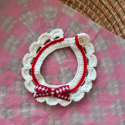 Red Scalloped Edge Soft Knitted Dog Collar - Goodest Girl 