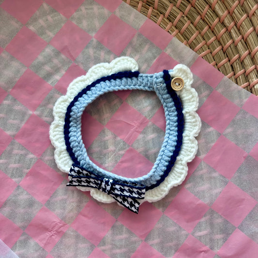 Blue Scalloped Edge Soft Knitted Dog Collar - Goodest Girl 
