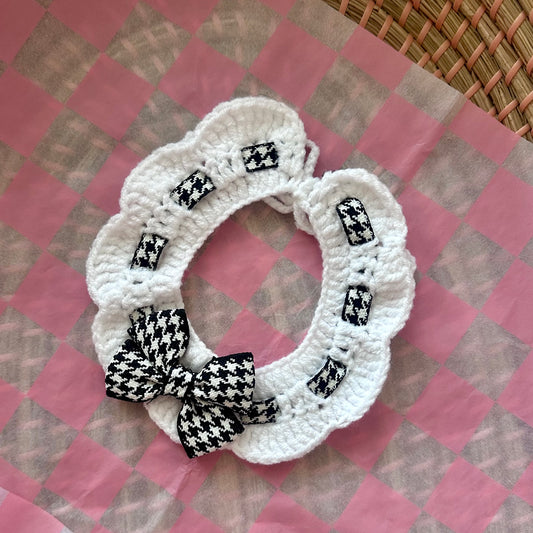 Scalloped Houndstooth Crochet Dog Collar in Black & White - Goodest Girl 