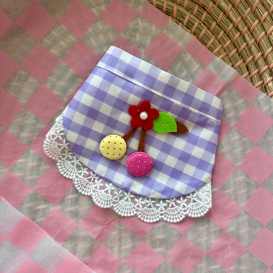 Lilac Gingham Dog Bandana With Patchwork Cherry - Goodest Girl 