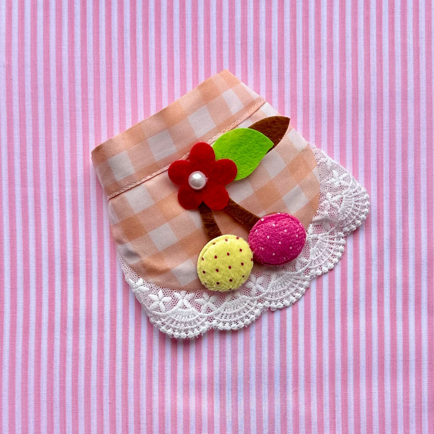 Orange Gingham Dog Bandana With Patchwork Cherry - Goodest Girl 