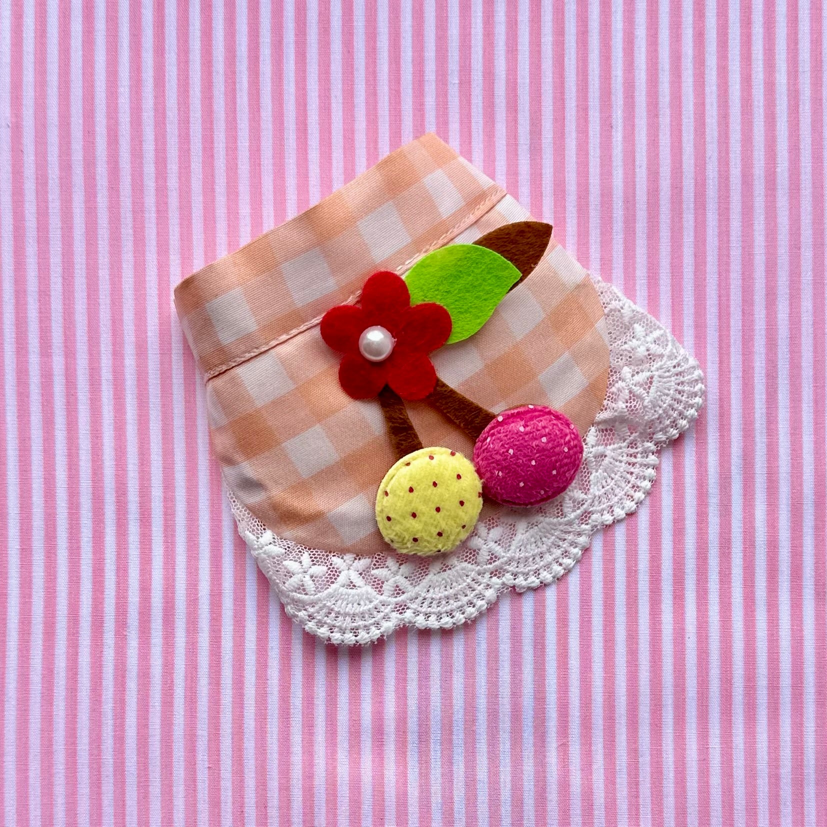 Orange Gingham Dog Bandana With Patchwork Cherry - Goodest Girl 