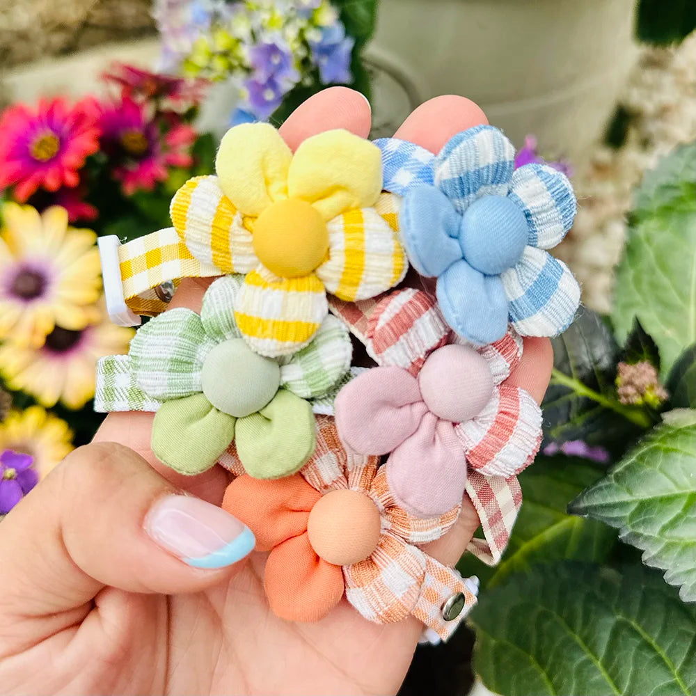 Adjustable Gingham 3D Flower Dog Collar - Goodest Girl 