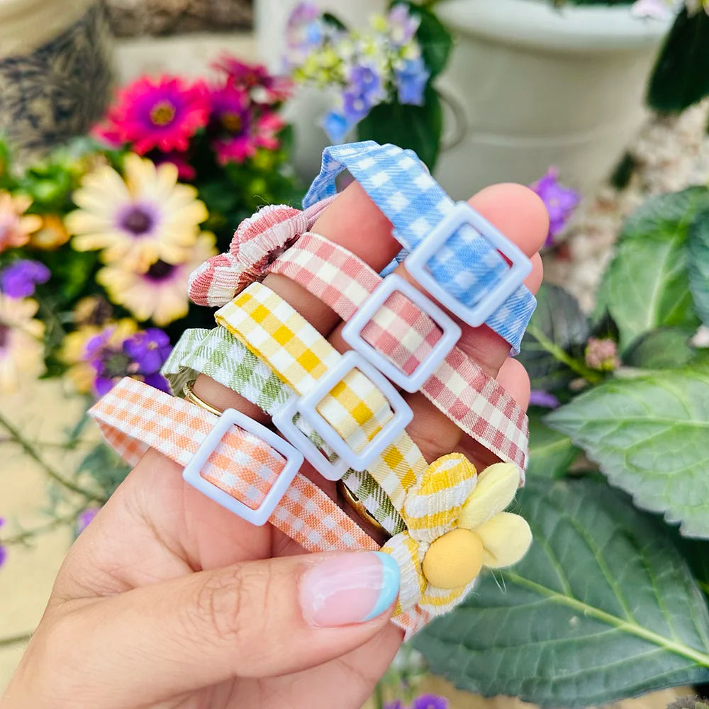 Adjustable Gingham 3D Flower Dog Collar - Goodest Girl 