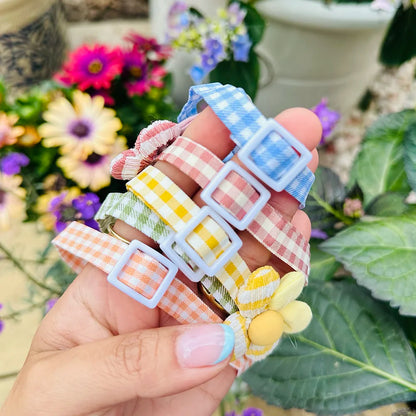 Adjustable Gingham 3D Flower Dog Collar - Goodest Girl 