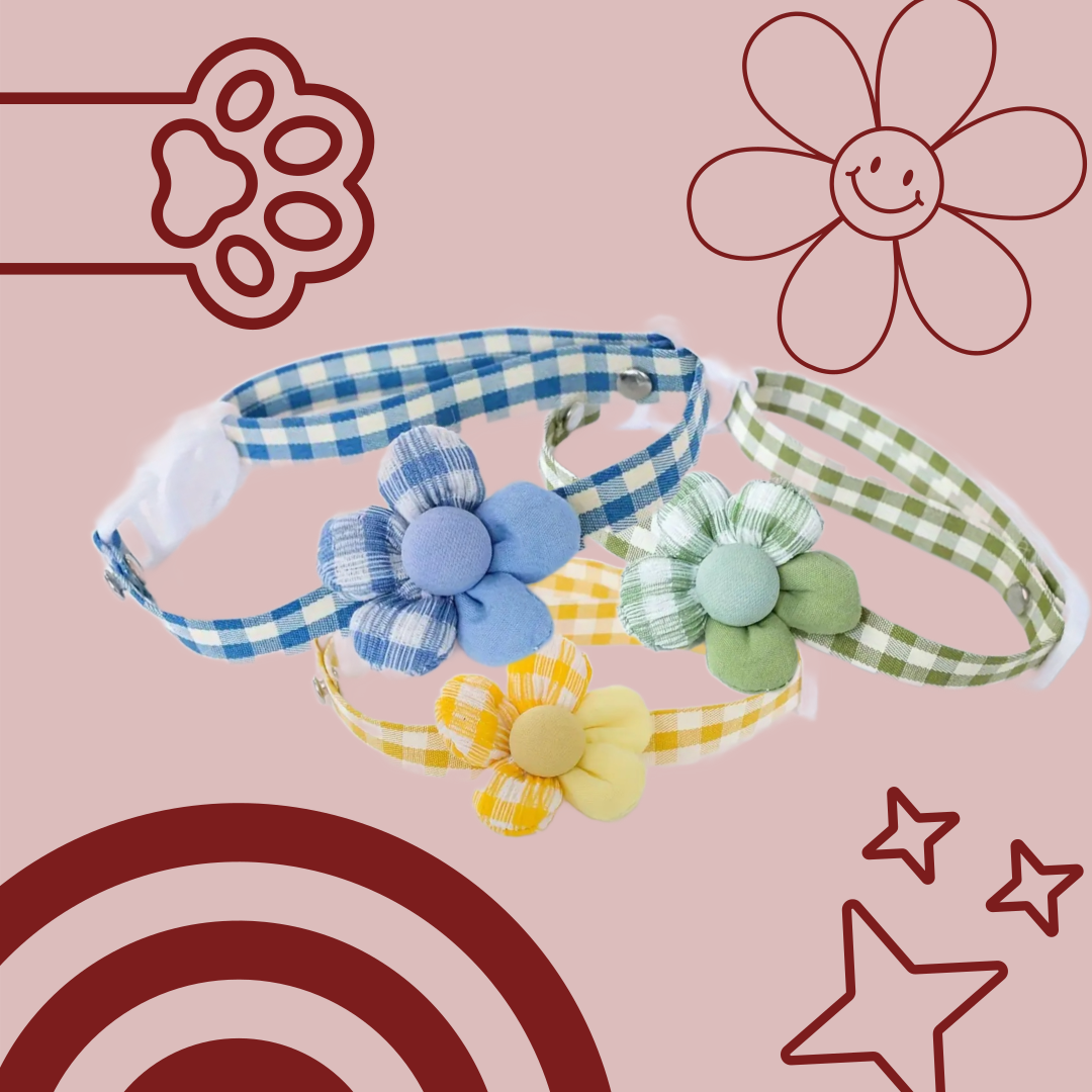 Adjustable Gingham 3D Flower Dog Collar - Goodest Girl 