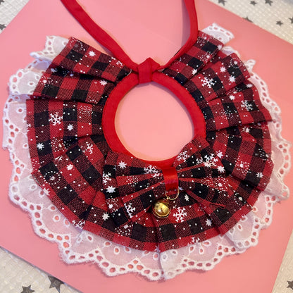 Red and Black Jingle Bell Ruffle Dog Collar