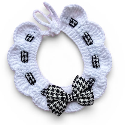 Scalloped Houndstooth Crochet Dog Collar in Black & White