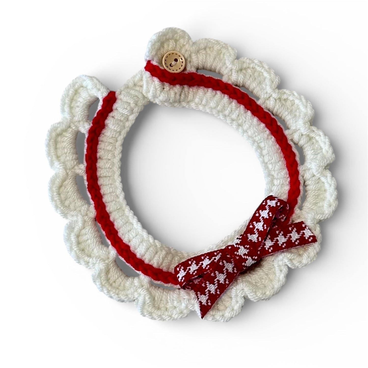 Red Scalloped Edge Soft Knitted Dog Collar