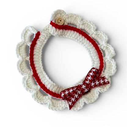 Red Scalloped Edge Soft Knitted Dog Collar
