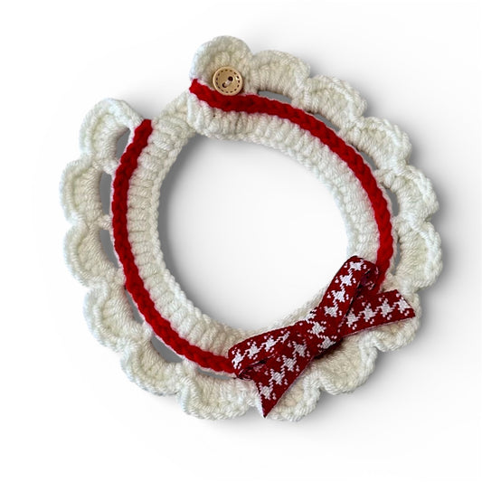 Red Scalloped Edge Soft Knitted Dog Collar