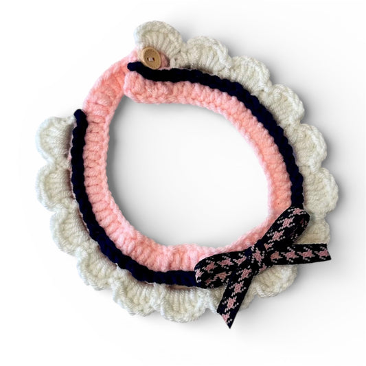 Pink/Black Scalloped Edge Soft Knitted Dog Collar