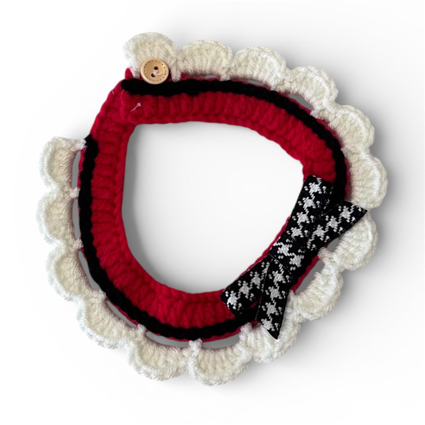 Red/Black Scalloped Edge Soft Knitted Dog Collar