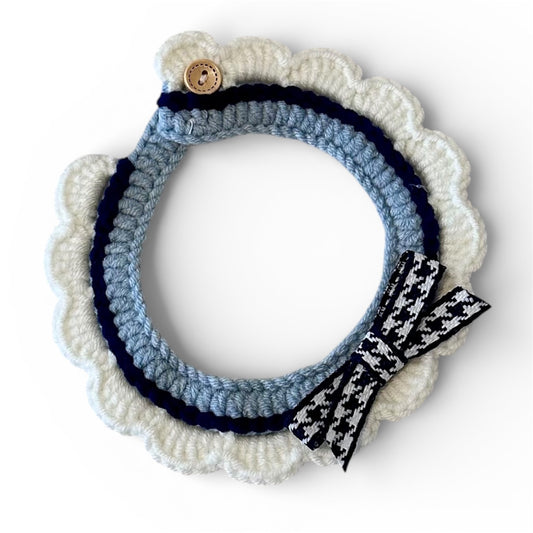 Blue Scalloped Edge Soft Knitted Dog Collar