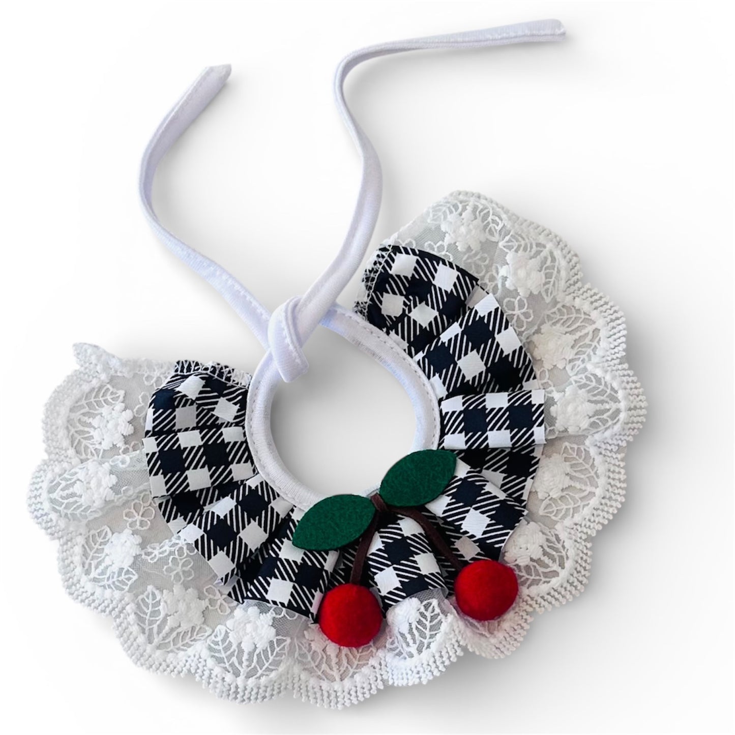 Black Cherry Gingham Lace Ruffle Dog Collar