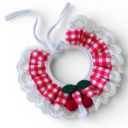 Red Cherry Gingham Lace Ruffle Dog Collar