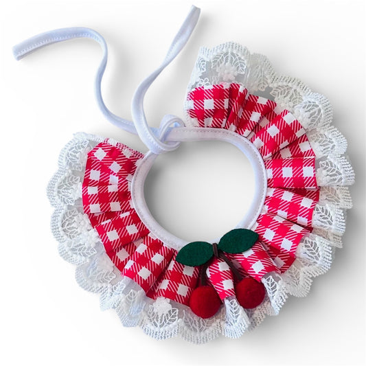 Red Cherry Gingham Lace Ruffle Dog Collar