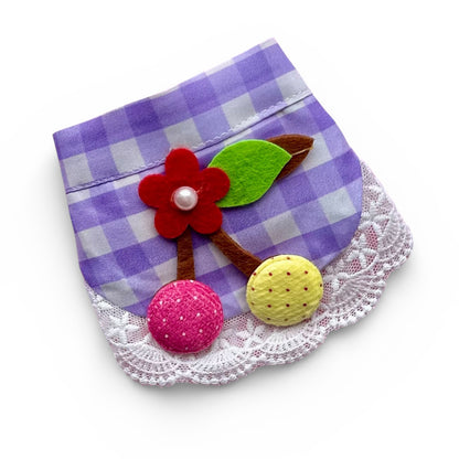 Lilac Gingham Dog Bandana With Patchwork Cherry