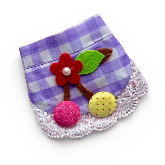 Lilac Gingham Dog Bandana With Patchwork Cherry