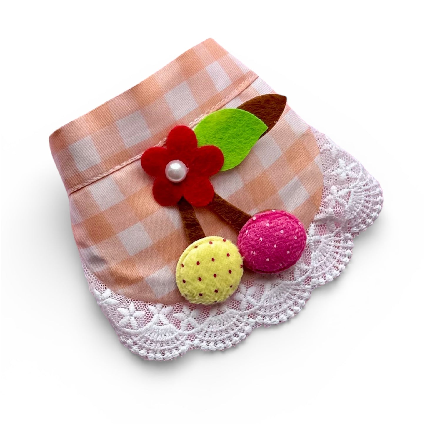 Orange Gingham Dog Bandana With Patchwork Cherry