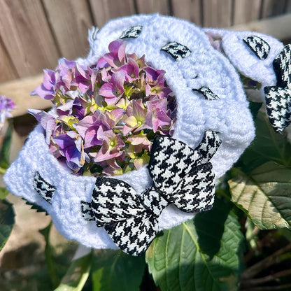 Scalloped Houndstooth Crochet Dog Collar in Black & White - Goodest Girl 